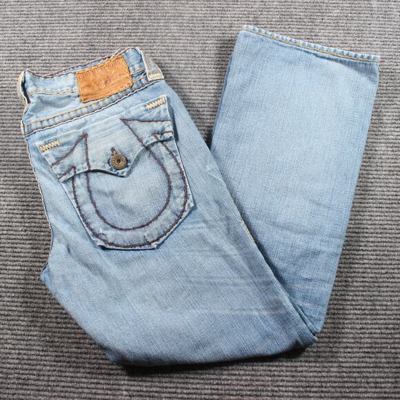 True Religion Jeans Mens 33x30 Light Blue Billy Super T Distressed - Picture 1 of 12